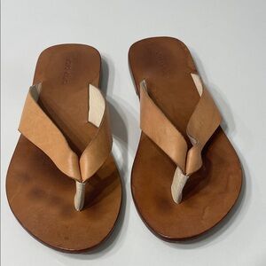 Casa Clara Tan Leather Flip Flop Sandals | 39
